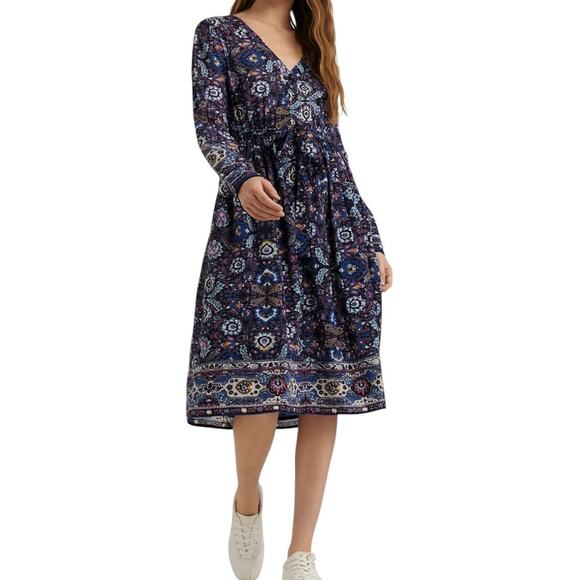 Lucky Brand Florence Border Print Dress Navy Blue Size XS NWT - Picture 2 of 12